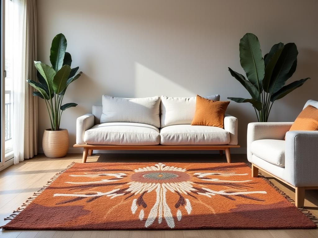 Handwoven Indigenous-inspired rug in modern interior