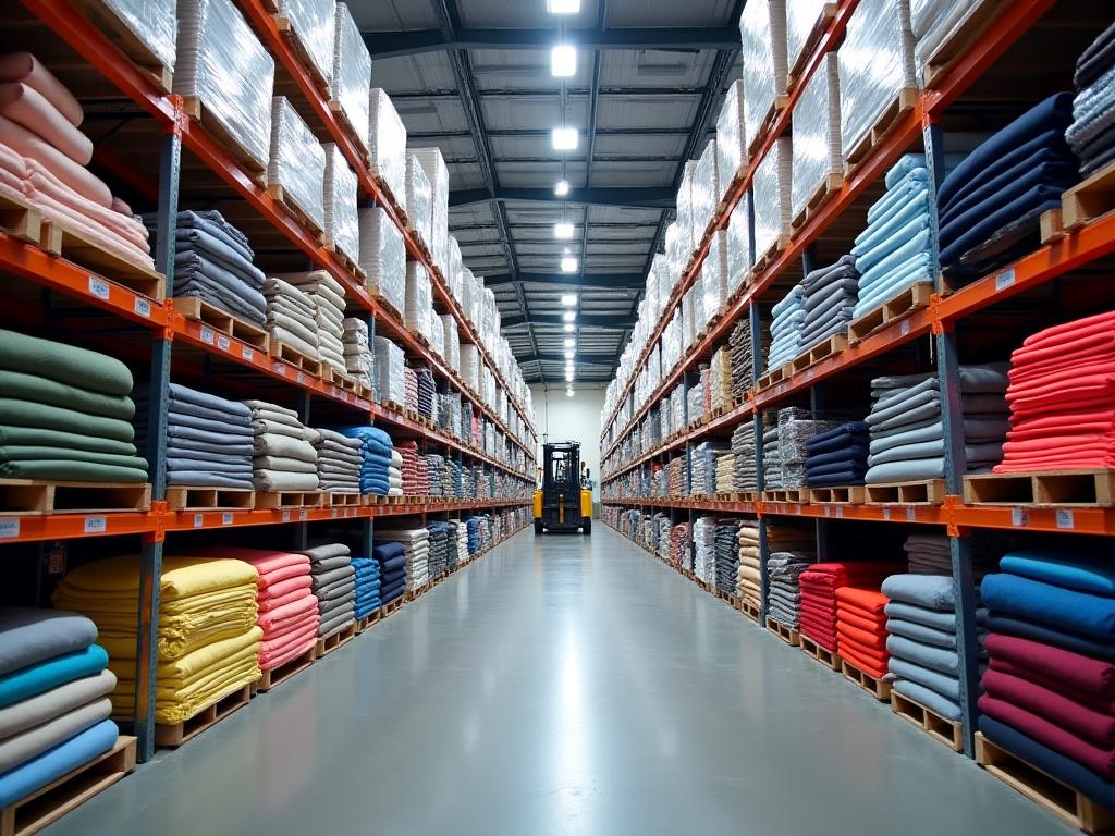 Wholesale textile warehouse with organized inventory